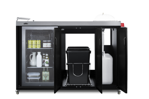 Summit CARTOS54RG 57.88" W Stainless Steel and Black Finish 3 Shelves Portable Outdoor Kitchenette with Glass Door Refrigerator - 115 Volts