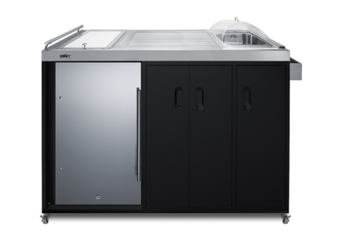 Summit CARTOS54RS 58" W Black Finish Portable Outdoor Kitchenette with Stainless Steel Door Refrigerator - 115 Volts
