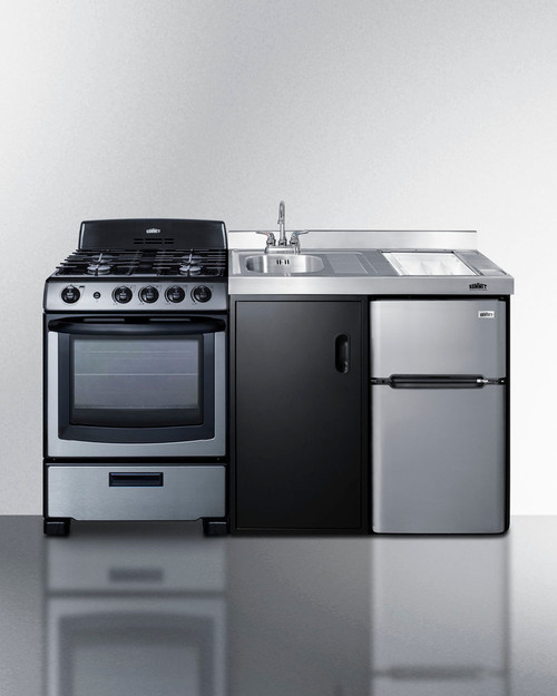 Summit ACK63GASBSS 63" W Stainless Steel and Black Finish All-In-One Combination Kitchenette - 115 Volts