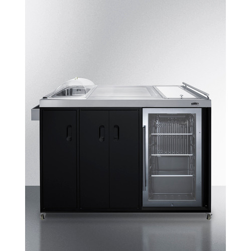 Summit CARTOS54LG 57.88" W Stainless Steel and Black Finish 6 Shelves Portable Outdoor Kitchenette with Glass Door Refrigerator - 115 Volts
