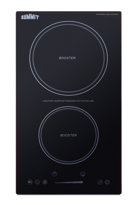 Summit SINCH230V2B 11.38" W Black Finish EuroKera Glass Surface 2 Burners Built-In Induction Cooktop with Safety Shutoff - 240 Volts