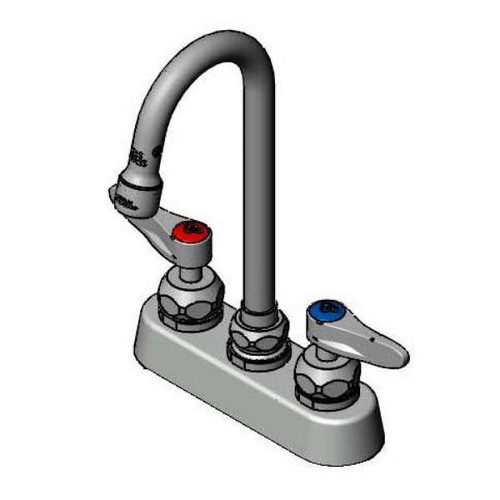 T&S Brass B-1110-187XWSCR 4" Workboard Polished Chrome Plated Brass Ceramic Cartridges Deck Mount Mixing Faucet