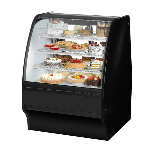 True TGM-R-36-SC/SC-B-W 36.25" W Curved Glass 3 Shelves Glass Merchandiser