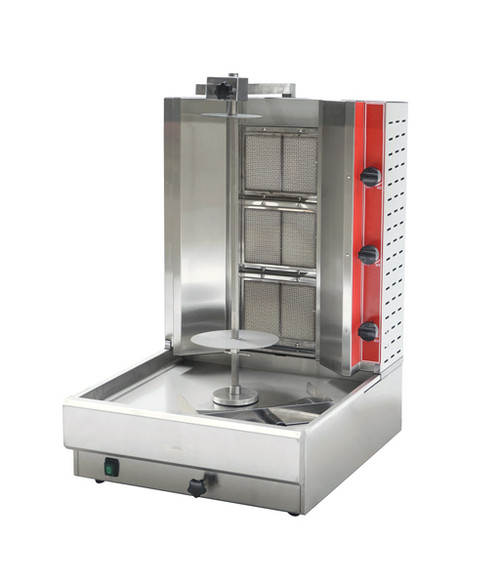 Omcan USA 47496 65 Lbs. Natural Gas 3 Burners Doner Kebab Machine or Vertical Broiler or Shawarma Grill - 120 Volts