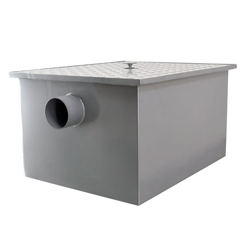 Omcan USA 46561 100 Lbs. Gray Epoxy Coating Grease Trap with 4" Threaded Inlet and Outlet