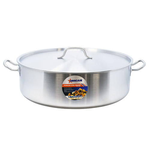 Omcan USA 80430 30 Qt. Stainless Steel Brazier Pan with Cover