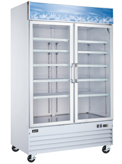 Omcan USA 50075 53" W White Glass Door 2 Sections Reach-In Display Freezer - 115 Volts 1 HP