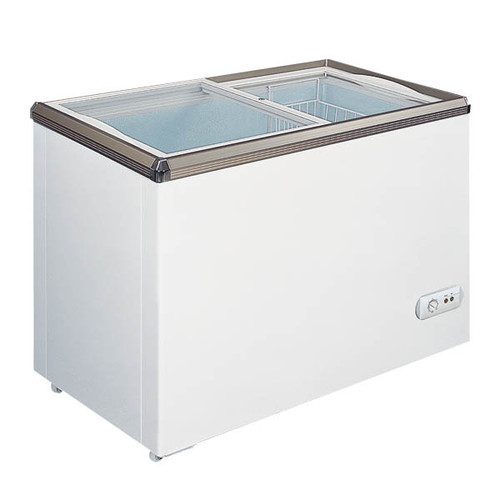 Omcan USA 49295 16.5 Cu. Ft. Stainless Steel Sliding Glass Doors Ice Cream Display Chest Freezer - 115 Volts