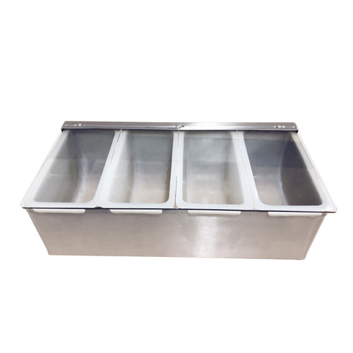 Omcan USA 80865 4 Compartments Stainless Steel Condiment Holder with Clear Cover