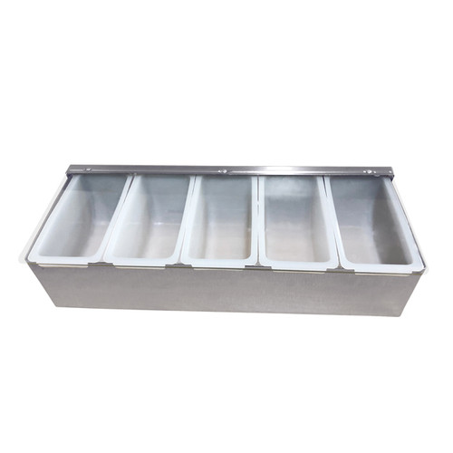Omcan USA 80866 5 Compartments Stainless Steel Condiment Holder with Clear Cover
