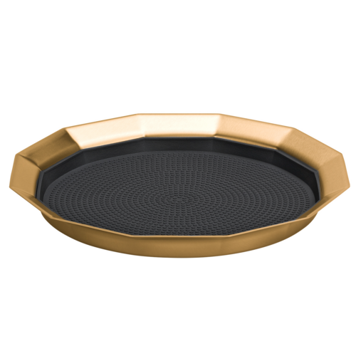 Service Ideas TRPN119RIBSVG 11" W Vintage Gold Round Serving Tray