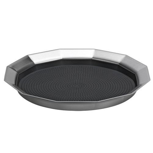 Service Ideas TRPN119RIBS 11" W Black Round Stainless and Black Small Serving Tray