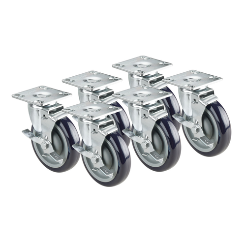 Krowne BC-137 4" Plate Casters with Brakes (Set of 6)