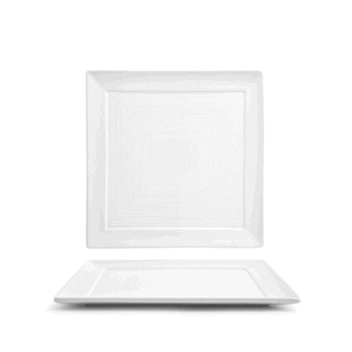 FOH DSP028WHP23 8.5" W White Square Porcelain Spiral Plate