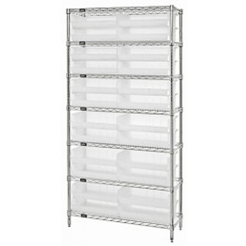 Quantum WR7-245CL 48" W x 24" D Chrome Plated 6 Shelves Bin Wire Shelving System