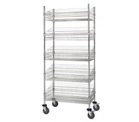 Quantum WRC74-BSK1824C-5 24" W x 18" D x 80" H Chrome Plated Post Basket Cart