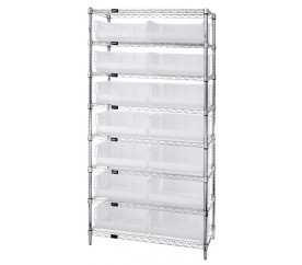 Quantum WR8-250CL 36" W x 14" D x 74" H Chrome Plated Bin Wire Shelving System