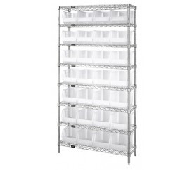 Quantum WR8-239CL 36" W x 12" D x 74" H Chrome Plated Bin Wire Shelving System