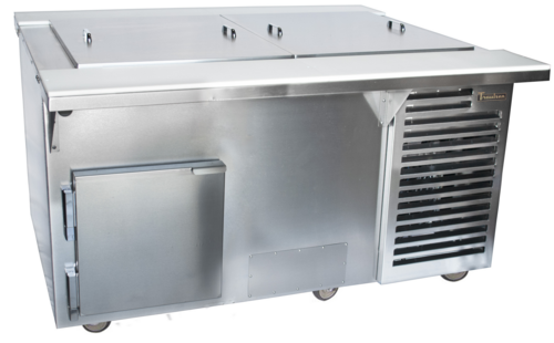 Traulsen TB060FL4-1 60" W Stainless Steel and Galvanized Three Door Dual-Sided Glycol Prep Table - 115 Volts