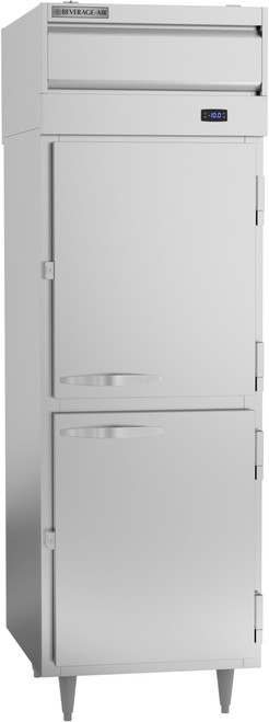 Beverage Air PFD1HC-1AHS 22.9 Cu. Ft. Stainless Steel 1-Section 4 Solid Half Doors Pass-Thru Freezer - 115 Volts