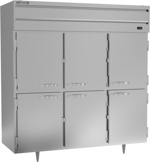 Beverage Air PF3HC-1AHS 68.34 Cu. Ft. Stainless Steel 6 Lockable Solid Half Doors Reach-In Freezer - 115 Volts