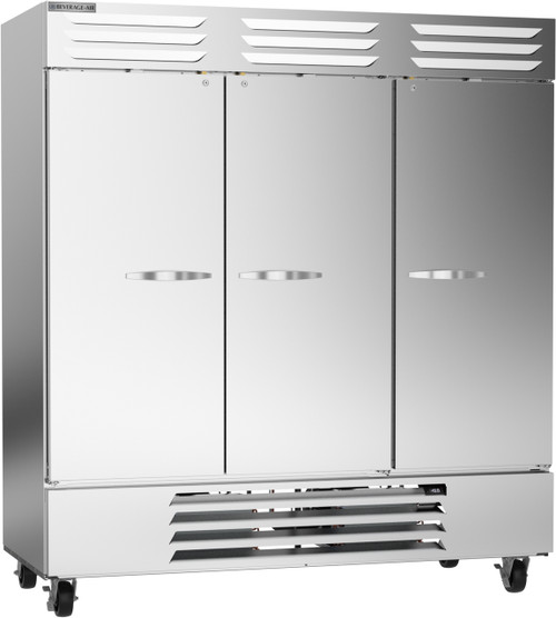 Beverage Air FB72HC-1S 68.43 Cu. Ft. Gray Stainless Steel 3-Section 3 Lockable Hinged Solid Doors Reach-In Vista Freezer - 115 Volts