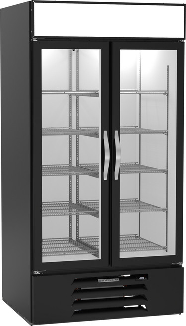 Beverage Air MMF35HC-1-B 35.08 Cu. Ft. Black Painted Steel 2-Section Reach-In MarketMax Freezer Merchandiser - 115 Volts