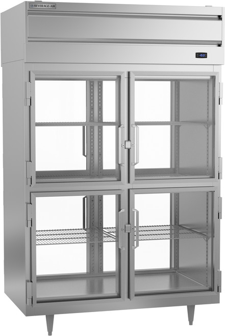 Beverage Air PFD2HC-1BHG 48.66 Cu. Ft. Stainless Steel 2-Section 8 Glass Half Doors Pass-Thru Freezer - 115 Volts