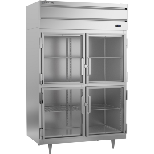 Beverage Air PF2HC-1BHG 44.57 Cu. Ft. Stainless Steel 4 Lockable Glass Half Doors Reach-In Freezer - 115 Volts