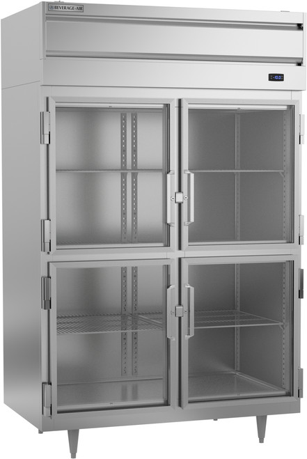 Beverage Air PF2HC-1BHG 44.57 Cu. Ft. Stainless Steel 4 Lockable Glass Half Doors Reach-In Freezer - 115 Volts