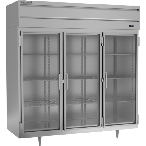 Beverage Air PR3HC-1BG 68.34 Cu. Ft. Stainless Steel Glass Door Reach-In Three-Section P-Series Refrigerator - 115 Volts