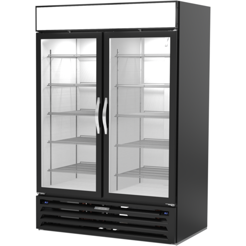 Beverage Air MMRR49HC-1-A-BW 21.01 Cu. Ft. Black Reach-In Two-Section Glass Door MarketMax Dual Temp Merchandiser - 115 Volts