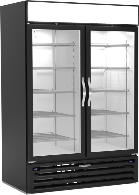 Beverage Air MMRR49HC-1-A-BW-WINE 21.01 Cu. Ft. Black Reach-In Two-Section Glass Door MarketMax Dual Temp Wine Merchandiser - 115 Volts