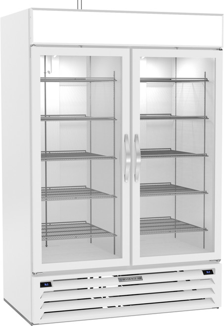 Beverage Air MMRR49HC-1-A-WW-WINE 21.01 Cu. Ft. White Reach-In Two-Section Glass Door MarketMax Dual Temp Wine Merchandiser - 115 Volts
