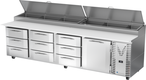 Victory VPPD119HC-9 118.88" W Stainless Steel 9 Drawers Pizza Prep Table