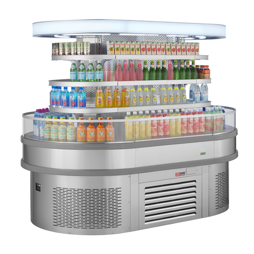 Turbo Air TIOM-36RSRS-N 25.6 Cu. Ft. Stainless Steel Island Display Self-Serve Refrigerated Merchandiser - 220 Volts