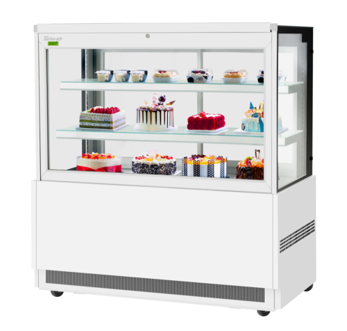 Turbo Air TBP60-54FN-W(B) 21.8 Cu. Ft. White Stainless Steel Front Glass Opening 2-Shelf Refrigerated Bakery Display Case - 115 Volts