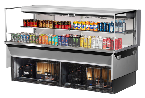 Turbo Air TOM-72L-UF-S-2SI-N 15.8 Cu. Ft. Stainless Steel 2-Shelf Drop-In Horizontal Open Display Case - 220 Volts