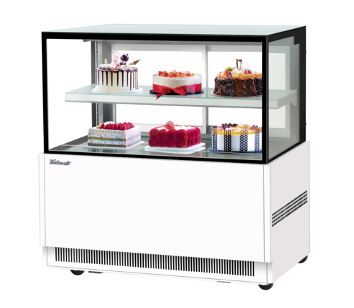 Turbo Air TBP48-46NN-W(B) 12.4 Cu. Ft. White Stainless Steel Straight Tempered Glass Front 1 Shelf Refrigerated Bakery Display Case - 115 Volts
