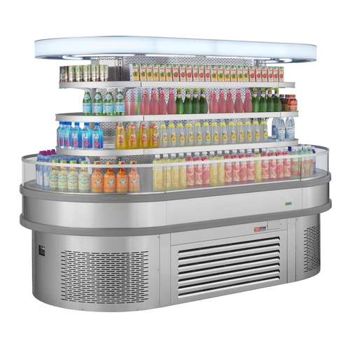 Turbo Air TIOM-48RSRS-N 28.8 Cu. Ft. Stainless Steel Island Display Self-Serve Refrigerated Merchandiser - 220 Volts