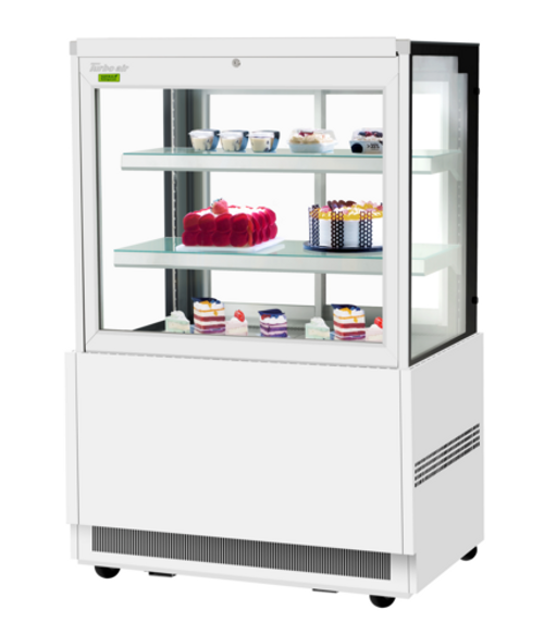 Turbo Air TBP36-54FN-W(B) 12.5 Cu. Ft. White Stainless Steel Front Glass Opening 2 Shelves Refrigerated Bakery Display Case - 115 Volts