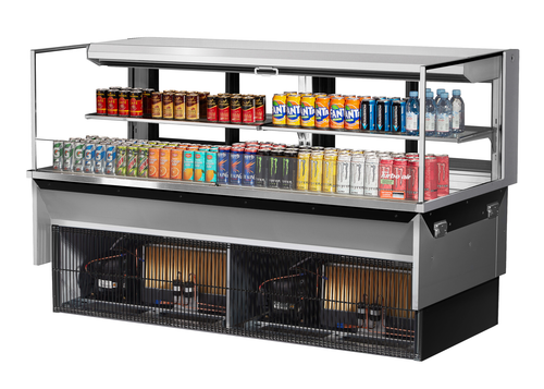 Turbo Air TOM-72L-UFD-S-2SI-N 15.8 Cu. Ft. Stainless Steel 2-Shelf Drop-In Horizontal Open Display Case - 220 Volts