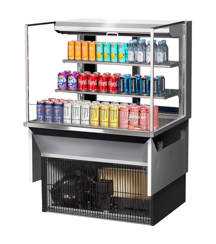 Turbo Air TOM-36L-UFD-S-3SI-N 11.1 Cu. Ft. Stainless Steel 2-Shelf Drop-In Horizontal Open Display Case - 115 Volts
