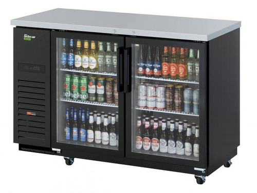 Turbo Air TBB-2SGD-N 19. Cu. Ft. Black Glass Doors Two-Section Super Deluxe Back Bar Cooler - 115 Volts