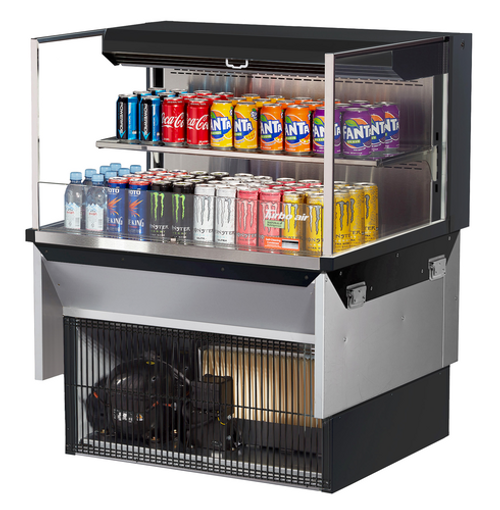 Turbo Air TOM-36L-UF-W(B)-2SI-N 7.5 Cu. Ft. Stainless Steel 1-Shelf Drop-In Horizontal Open Display Case - 115 Volts