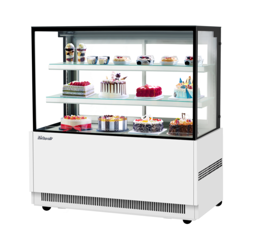 Turbo Air TBP60-54NN-W(B) 21.8 Cu. Ft. White Stainless Steel Straight Tempered Glass Front 2 Shelves Refrigerated Bakery Display Case - 115 Volts