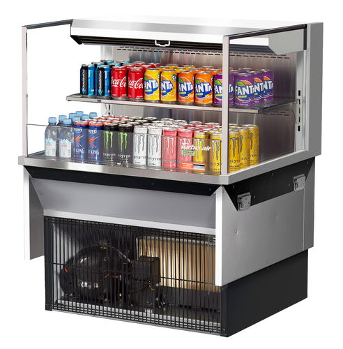 Turbo Air TOM-36L-UF-S-2SI-N 7.5 Cu. Ft. Stainless Steel 1-Shelf Drop-In Horizontal Open Display Case - 115 Volts
