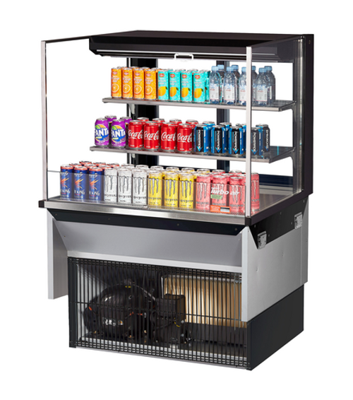 Turbo Air TOM-36L-UFD-W(B)-3SI-N 11.1 Cu. Ft. Stainless Steel 2-Shelf Drop-In Horizontal Open Display Case - 115 Volts