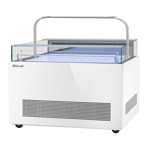 Turbo Air TOS-50NN-D-W(B) 42.25" H x 50.25" White Stainless Steel Open Display Sandwich and Cheese Merchandiser with Glass Sneeze Guard - 115 Volts