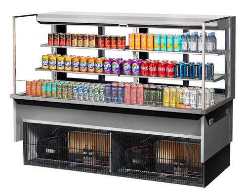 Turbo Air TOM-72L-UFD-W(B)-3SI-N 23.4 Cu. Ft. Stainless Steel 4-Shelf Drop-In Horizontal Open Display Case - 220 Volts